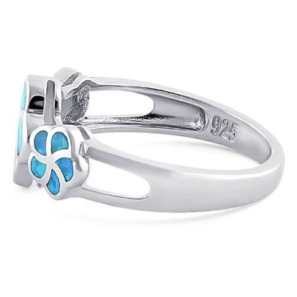 Sterling Silver Opal Plumeria Floral Ring Womens Casual Statement Jewelry - Picture 4 of 4